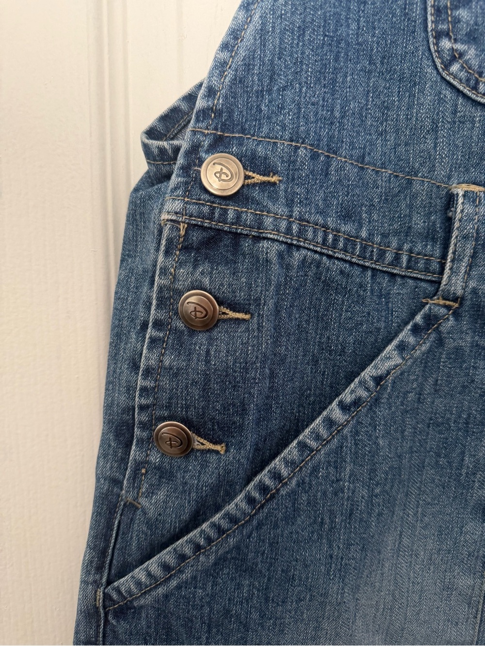 Disney Y2K Denim Shortalls Overalls Medium 100% Cotton Blue Jean Logo Hardware - Picture 6 of 12